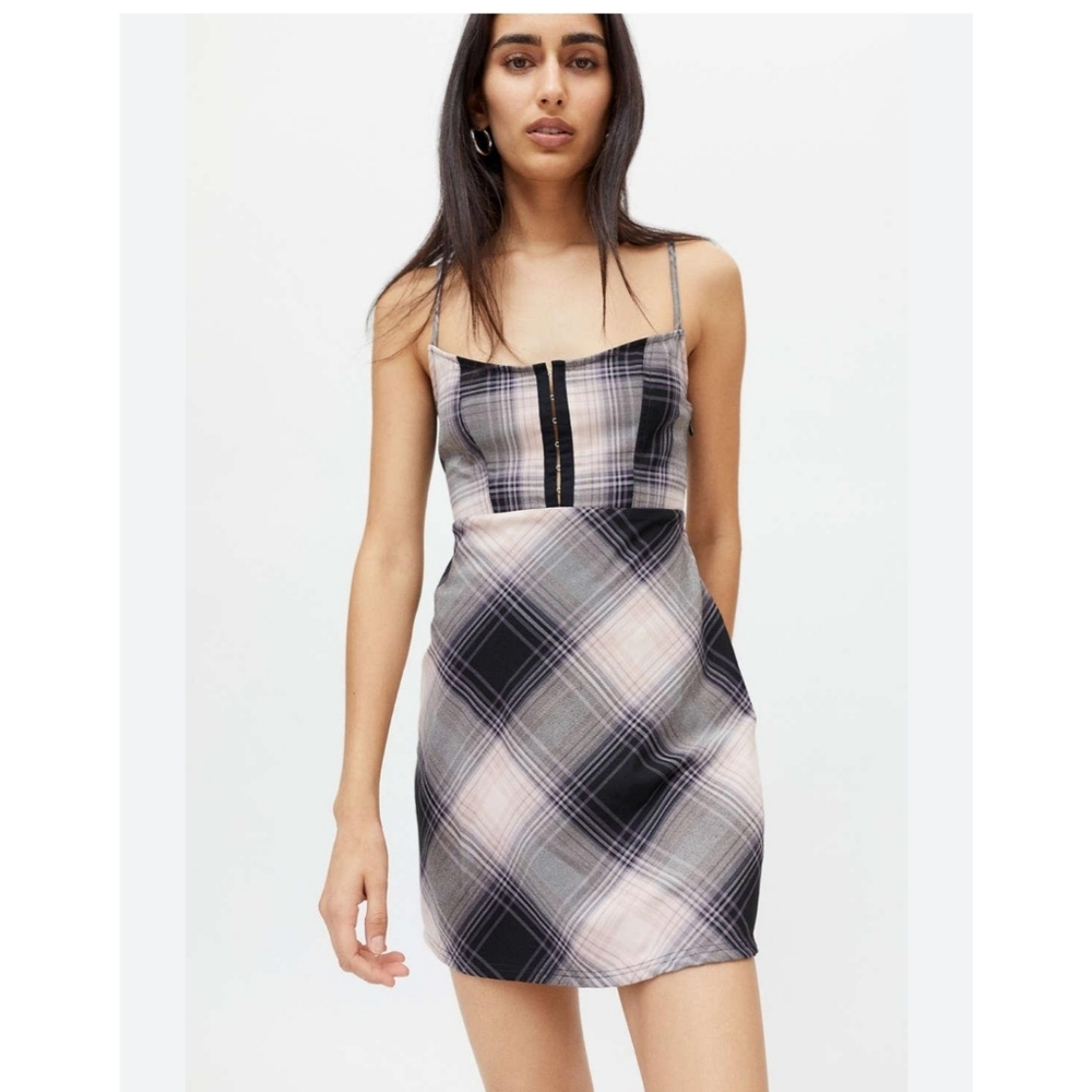 Urban Outfitters Keya Plaid Hook & Eye Mini Dress